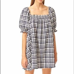 Plaid puff shoulder Baby doll dress